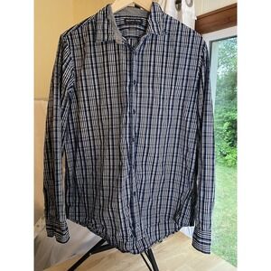 Michael Kors Men's Long Sleeve Button Up Plaid/Striped Size XL Dark Navy/White